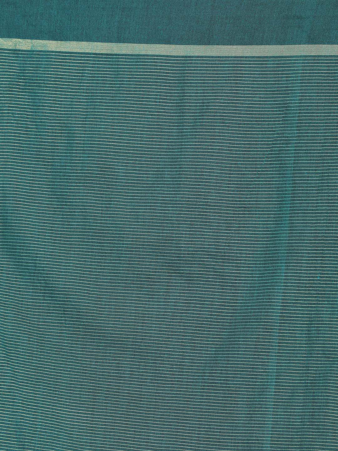 Indethnic Teal Bengal Handloom Cotton Blend Work Saree - Saree Detail View