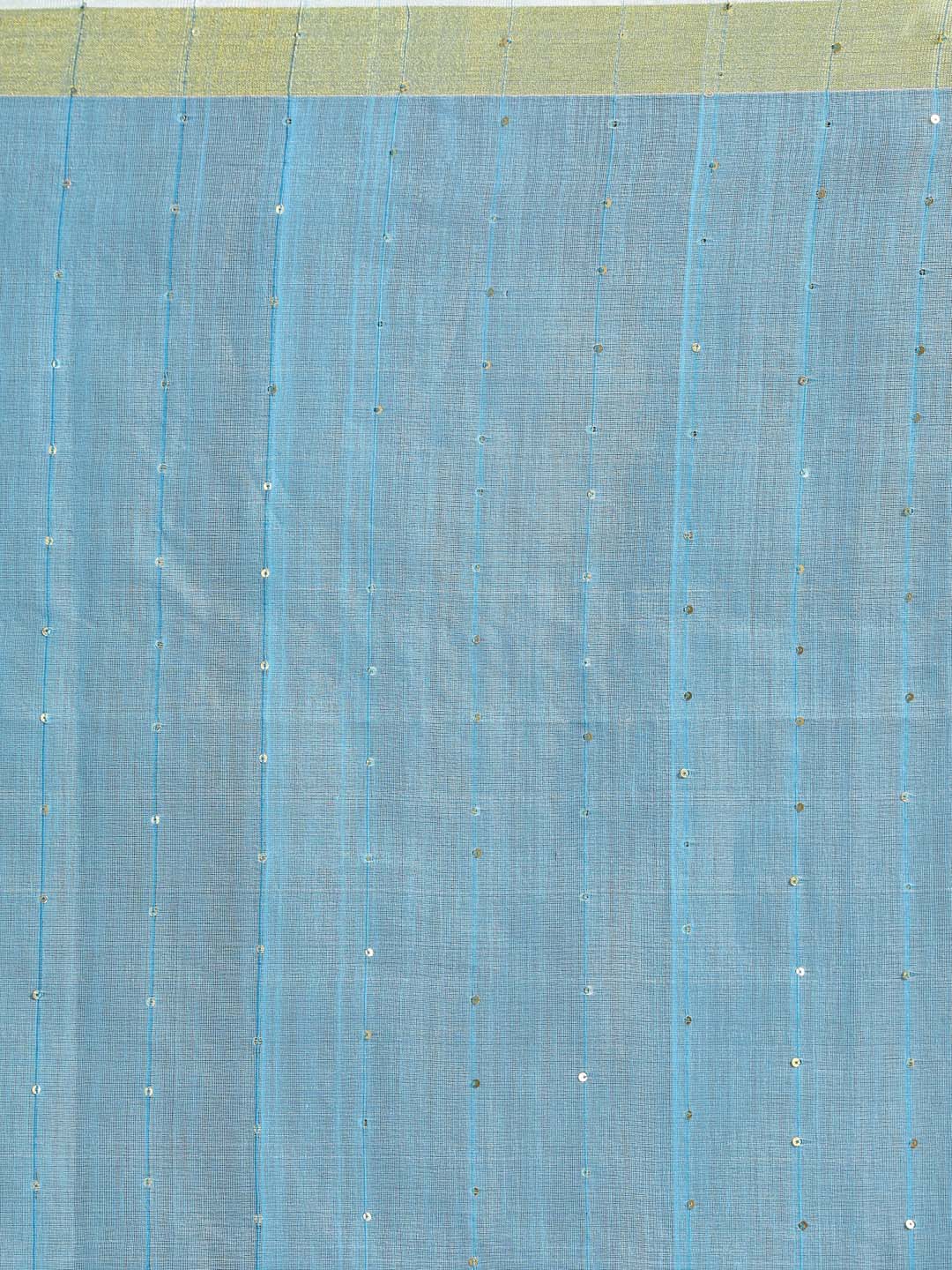 Indethnic Turquoise Blue Bengal Handloom Cotton Blend Work Saree - Saree Detail View