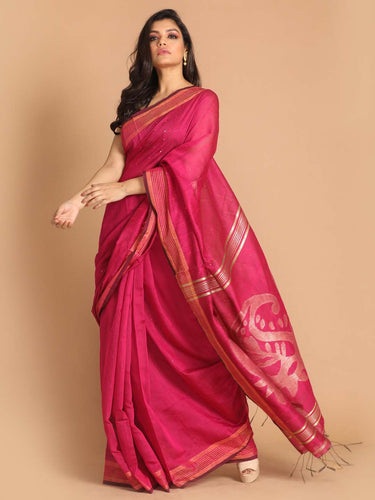 Pink Bengal Handloom Cotton Blend Work Saree