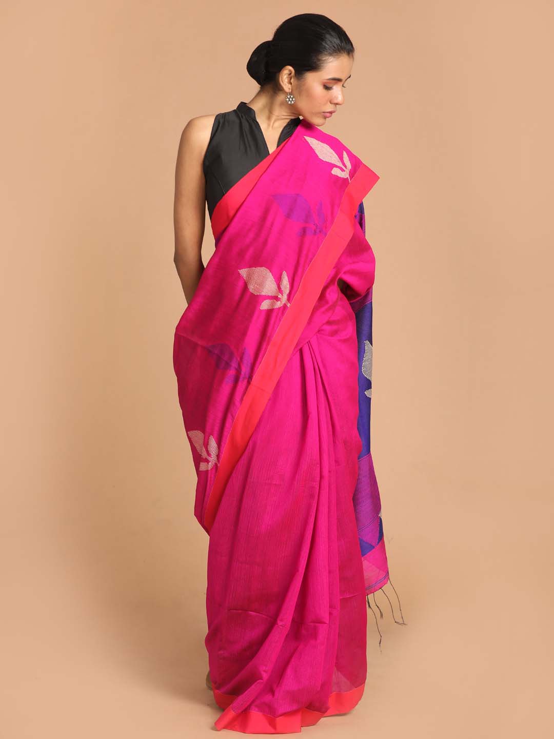 Indethnic Pink Bengal Handloom Cotton Blend Work Saree - View 1