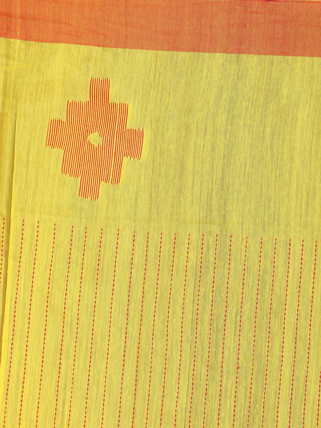 Indethnic Yellow Bengal Handloom Cotton Blend Work Saree - Saree Detail View