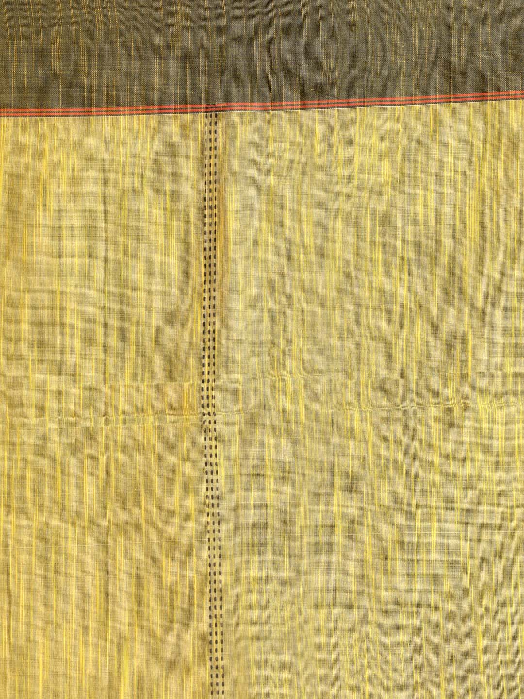 Indethnic Yellow Bengal Handloom Cotton Blend Work Saree - Saree Detail View