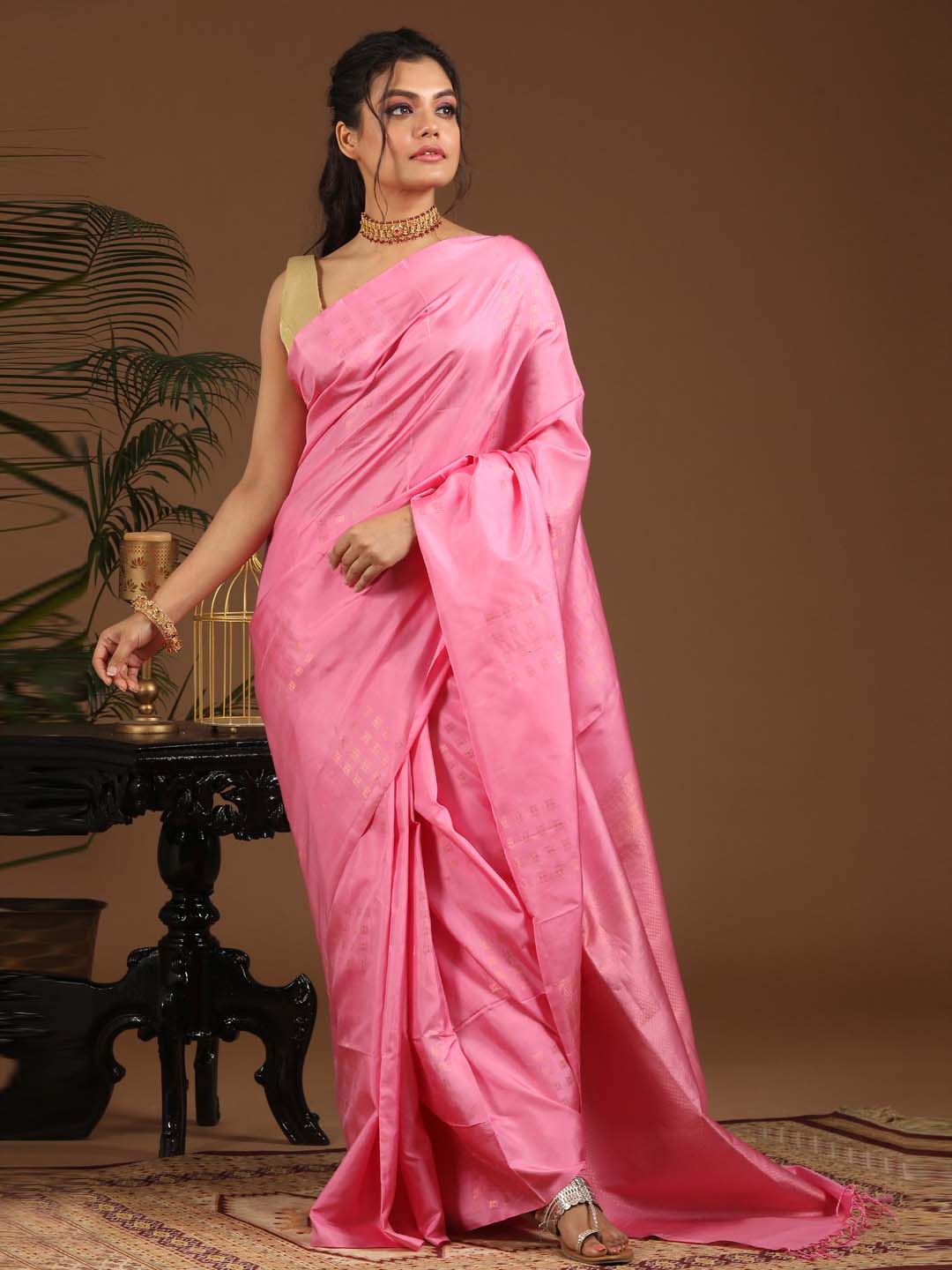 Indethnic Pink Pochampally Pure Silk Handloom Saree - View 1