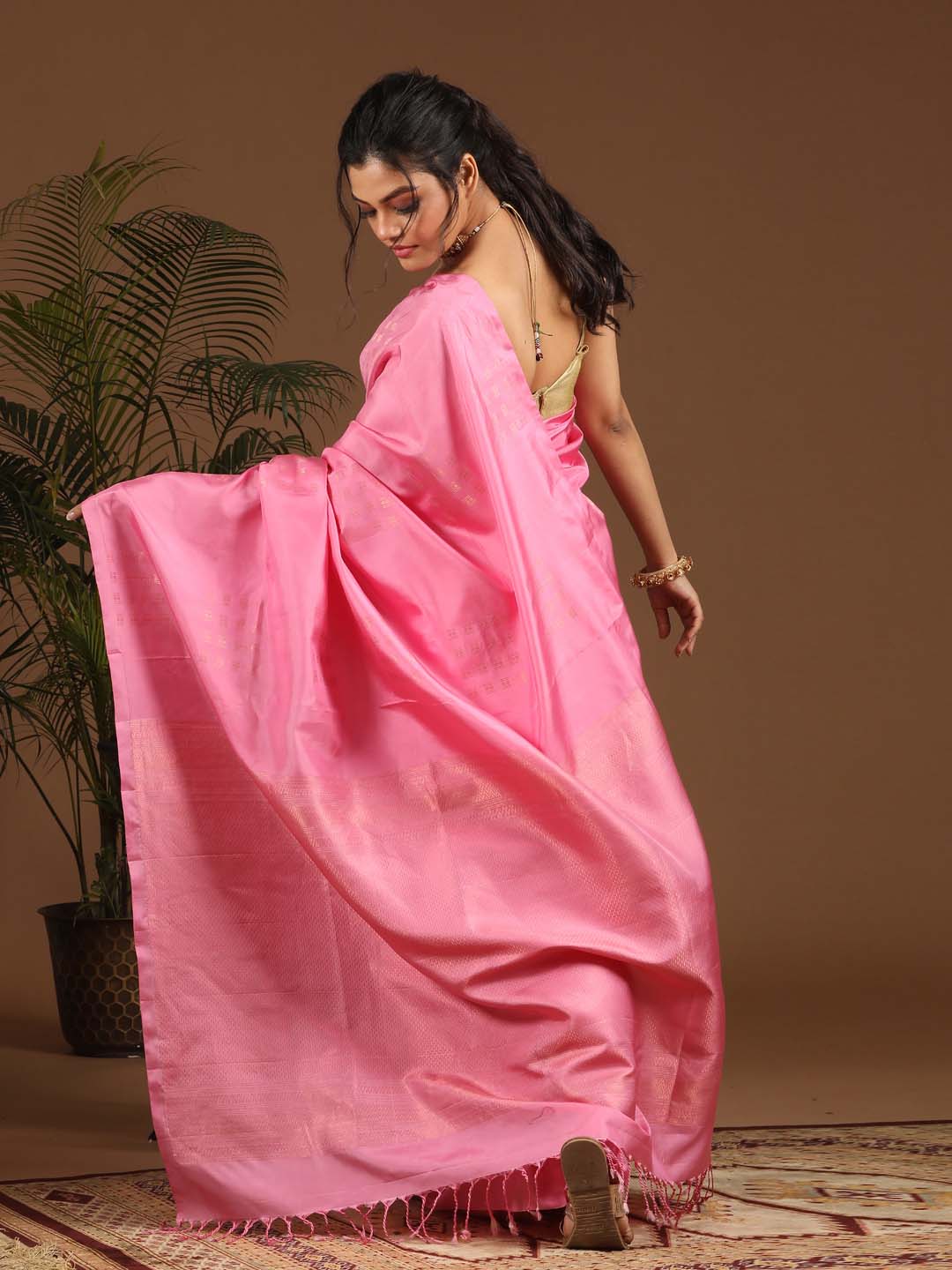 Indethnic Pink Pochampally Pure Silk Handloom Saree - View 3