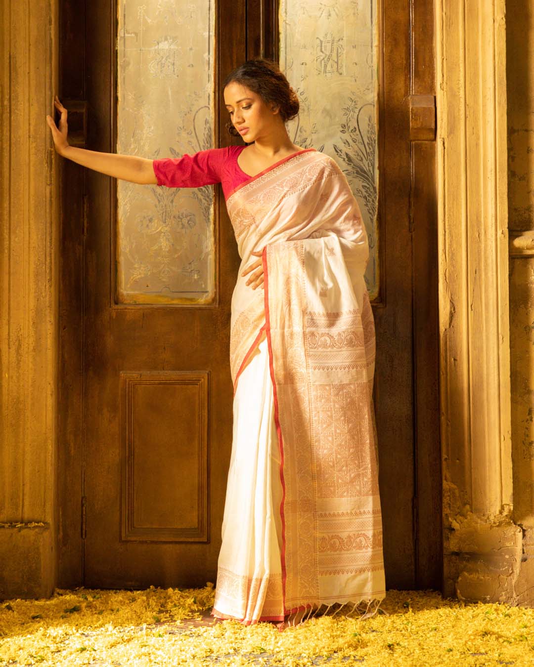 Indethnic White Woven Design Traditional Wear - View 2