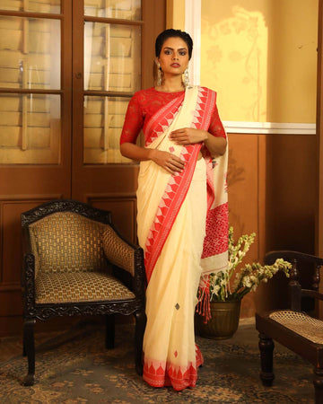 IVORY LUXE (BENGAL HANDLOOM 100% PURE COTTON SAREE)