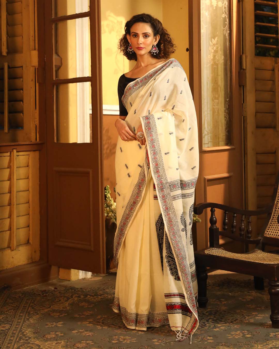 Indethnic White Woven Design Traditional Wear - View 1