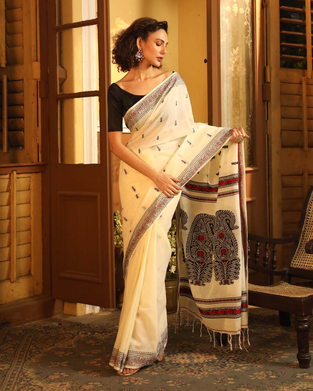 Indethnic White Woven Design Traditional Wear - View 2