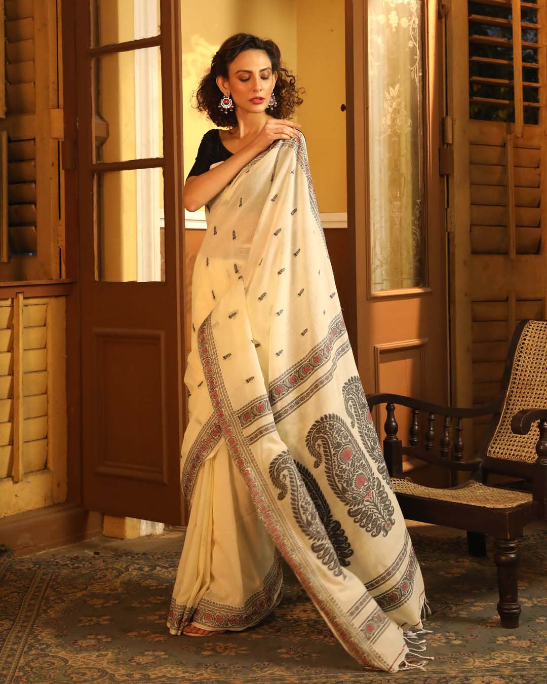 Indethnic White Woven Design Traditional Wear - View 3