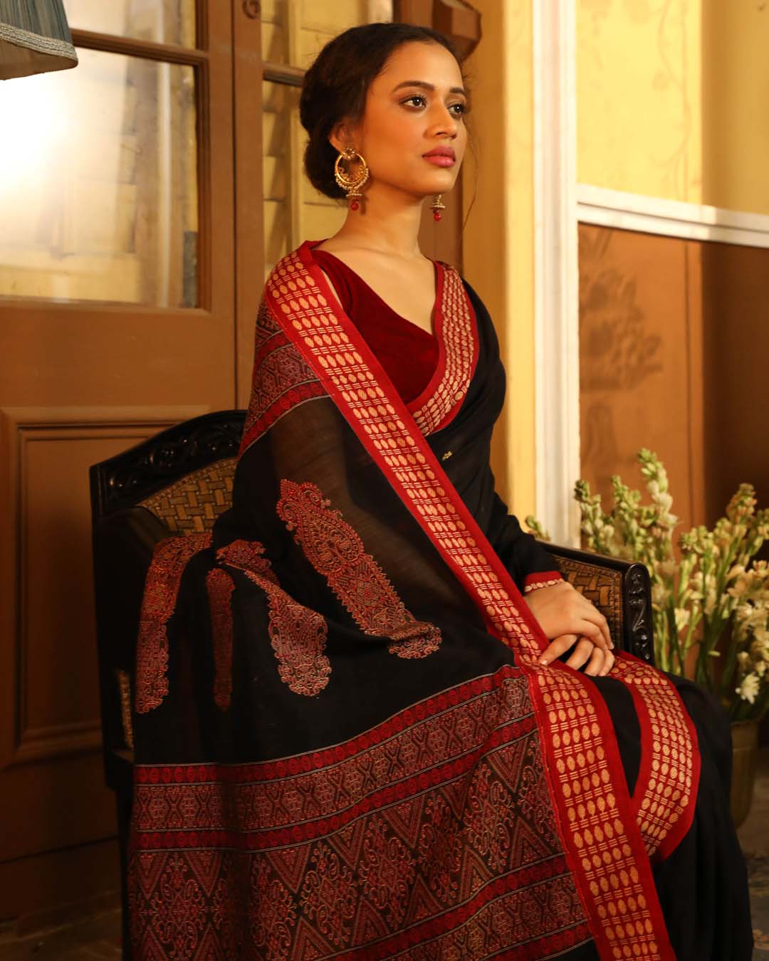 Indethnic Black Woven Design Traditional Wear - View 1