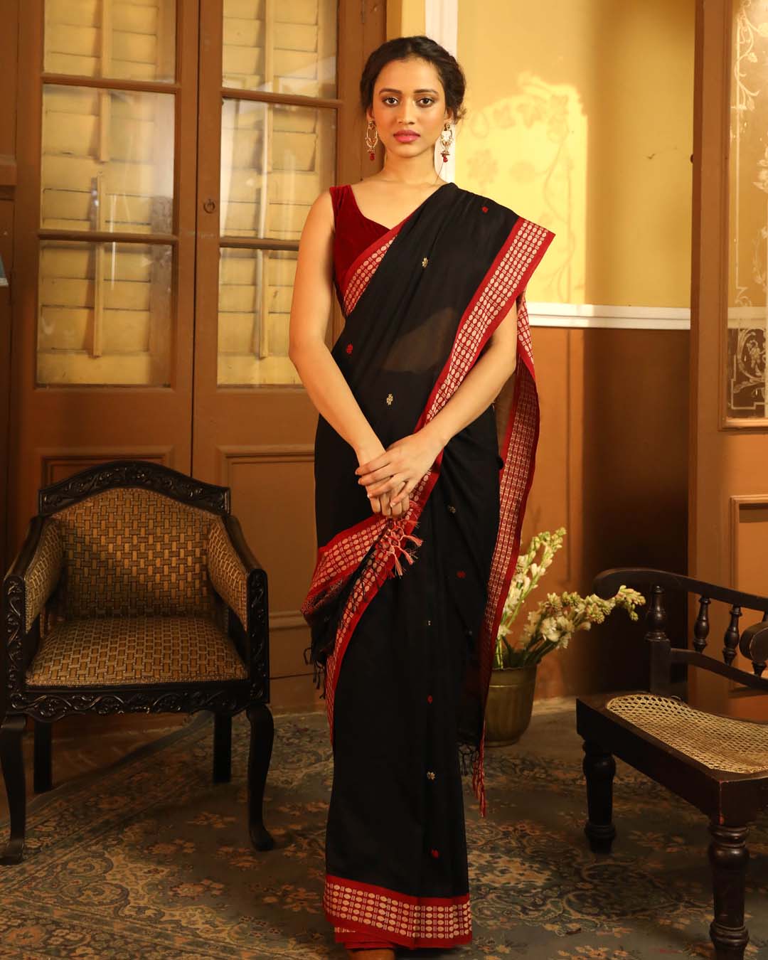 Indethnic Black Woven Design Traditional Wear - View 2