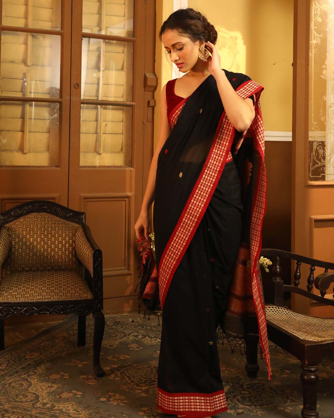 Indethnic Black Woven Design Traditional Wear - View 3