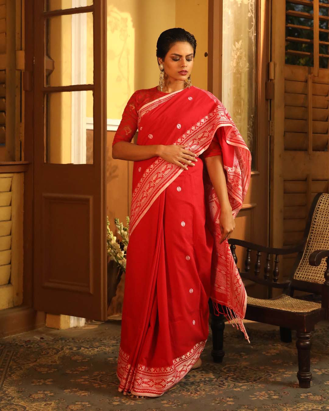 Indethnic Red Woven Design Traditional Wear - View 1