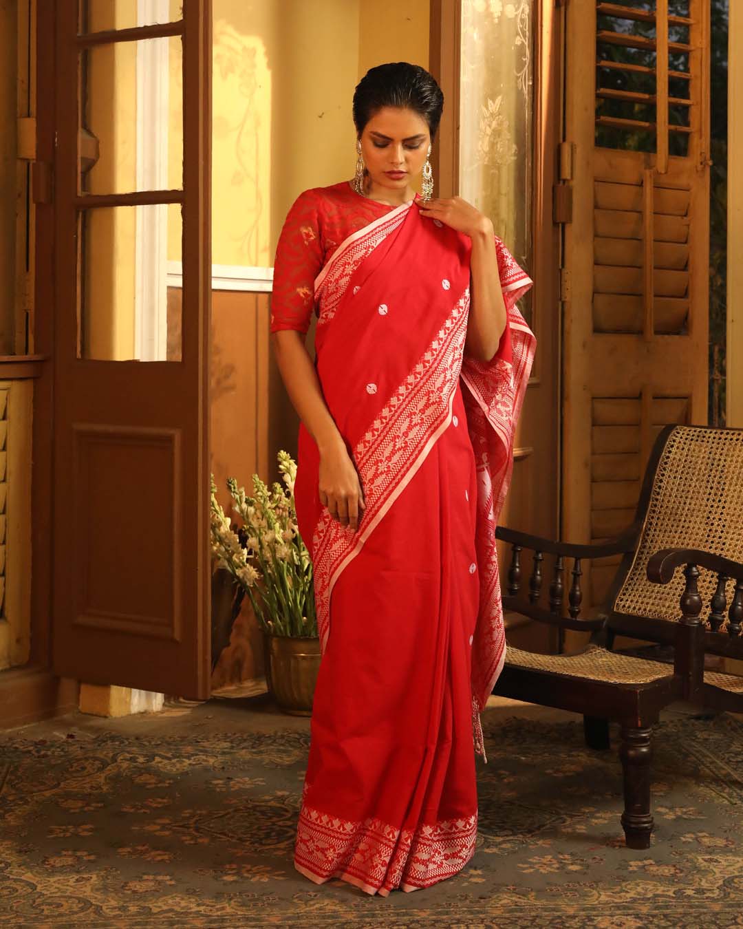 Indethnic Red Woven Design Traditional Wear - View 2