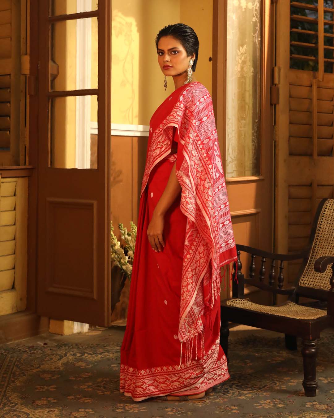 Indethnic Red Woven Design Traditional Wear - View 3