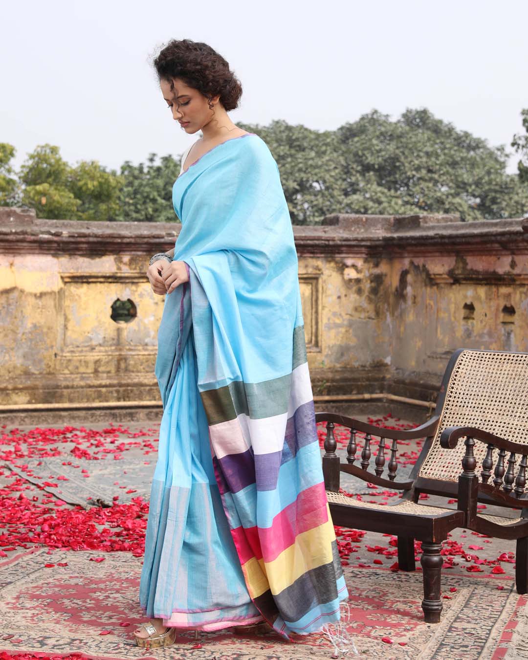 Indethnic Blue Color Blocked Party Wear - View 2