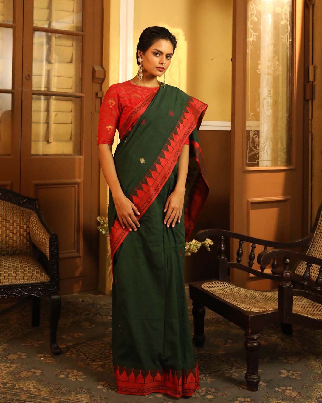 Indethnic Green Solid Party Wear - View 1