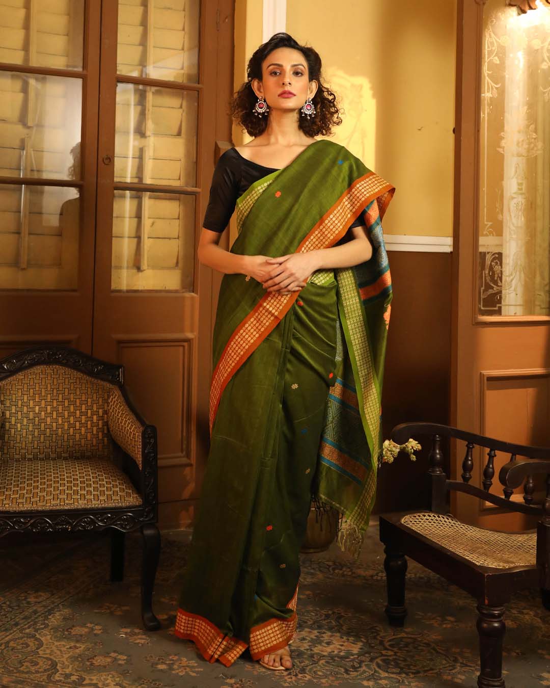Indethnic Green Woven Design Traditional Wear - View 1