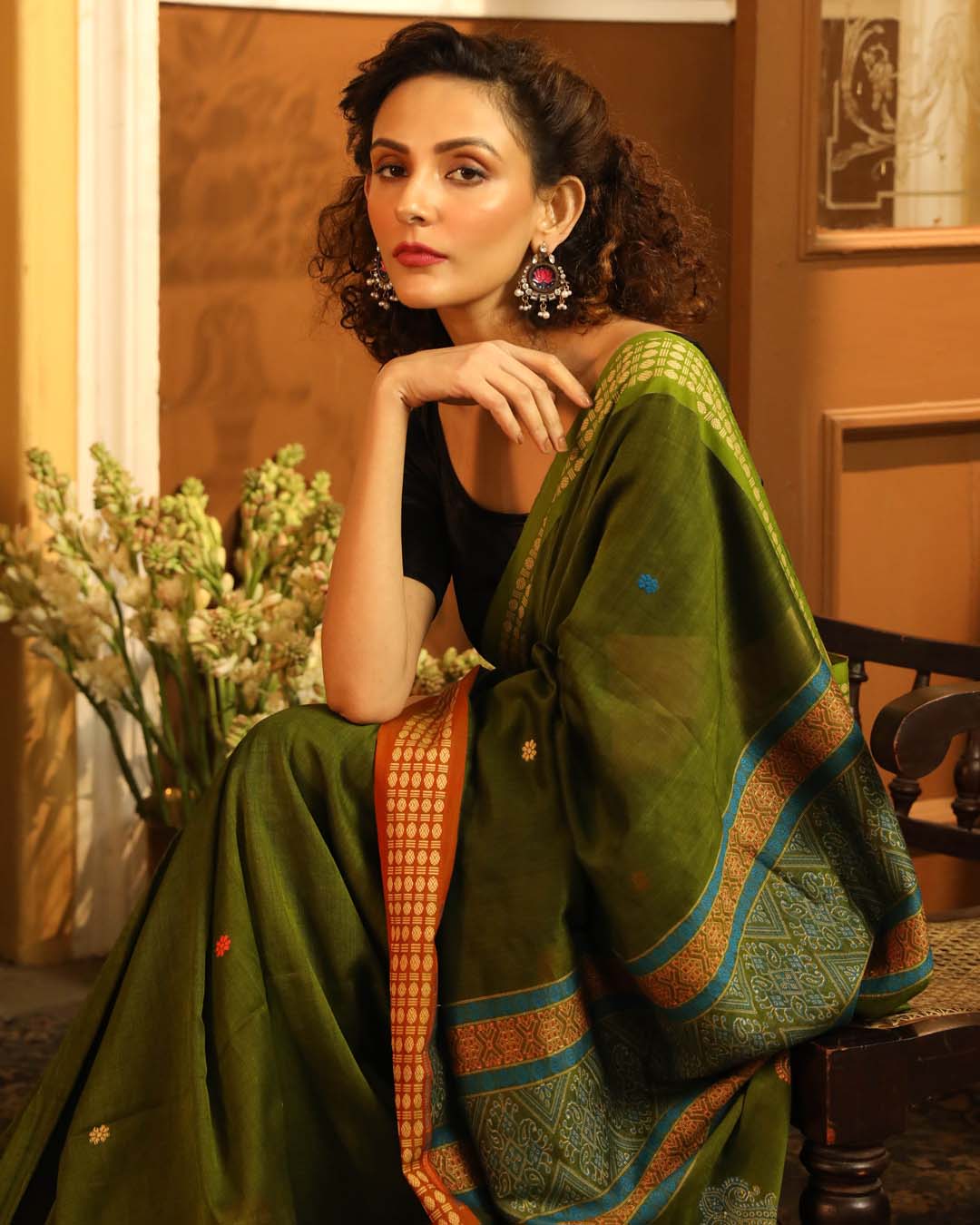 Green Woven Design Traditional Wear