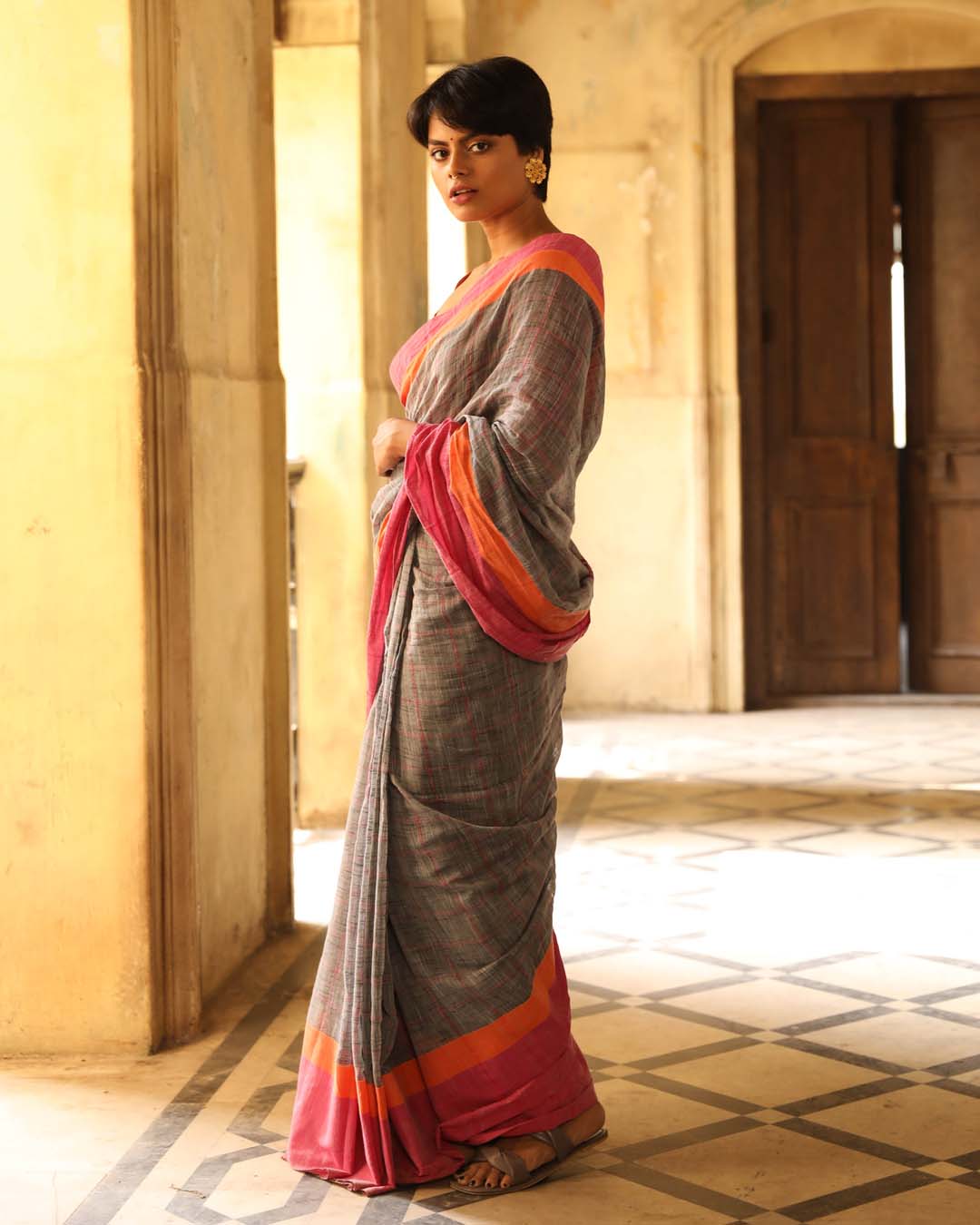 Indethnic Grey Checked Daily Wear - View 2