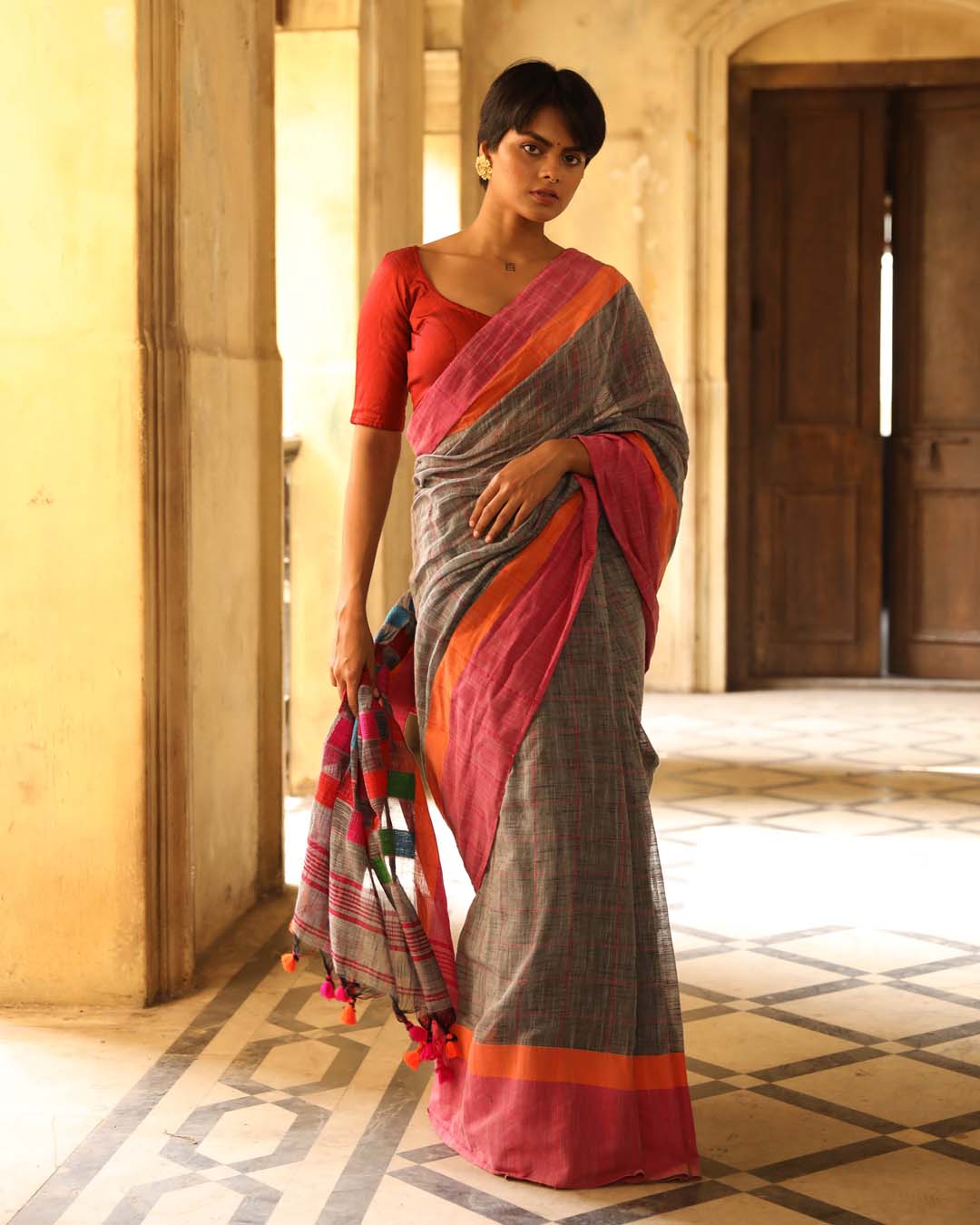 Indethnic Grey Checked Daily Wear - View 3