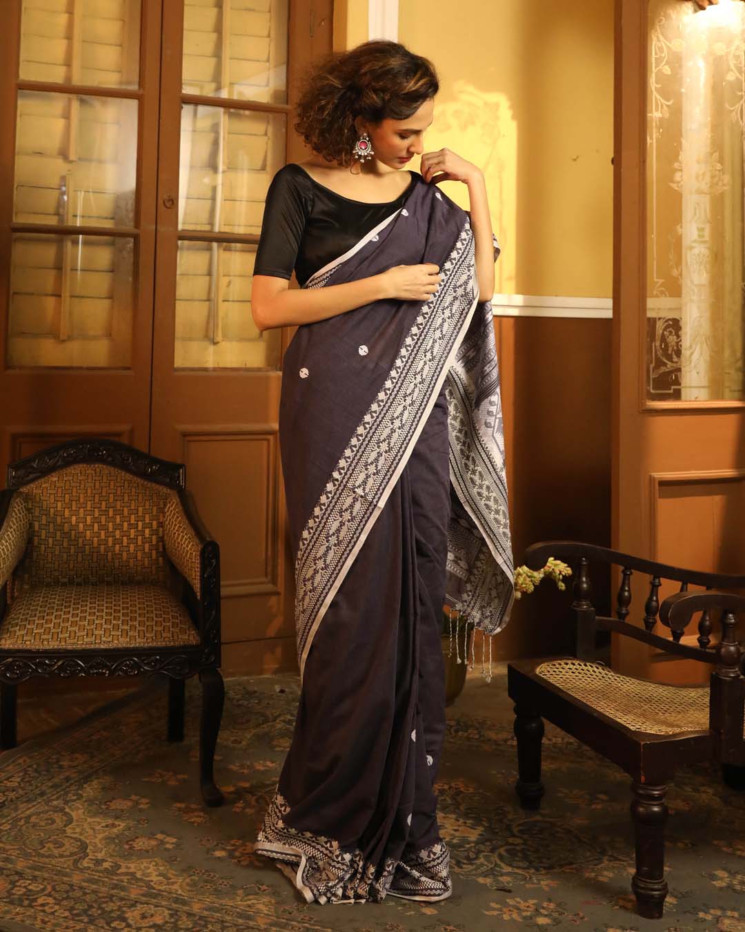 Indethnic Grey Woven Design Traditional Wear - View 1