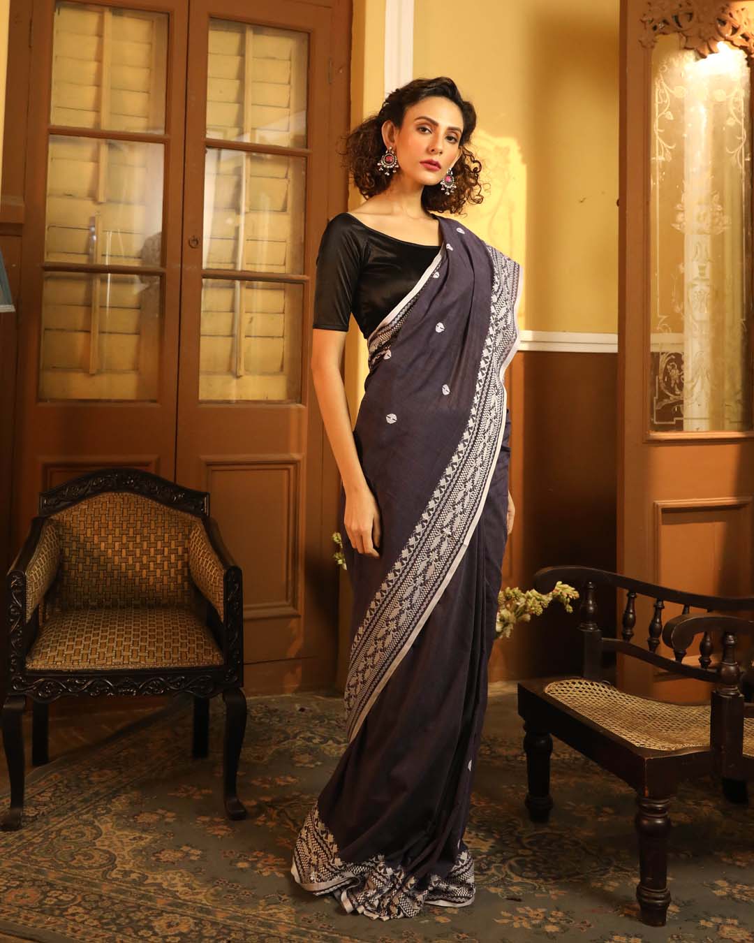 Indethnic Grey Woven Design Traditional Wear - View 3