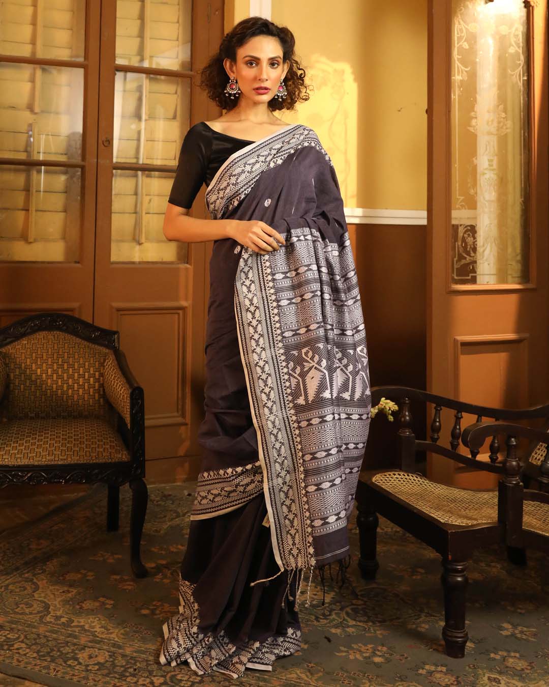 Grey Woven Design Traditional Wear