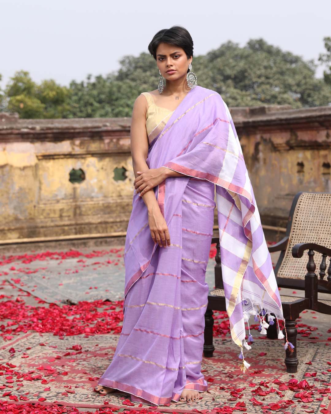 Indethnic Purple Color Blocked Party Wear - View 2