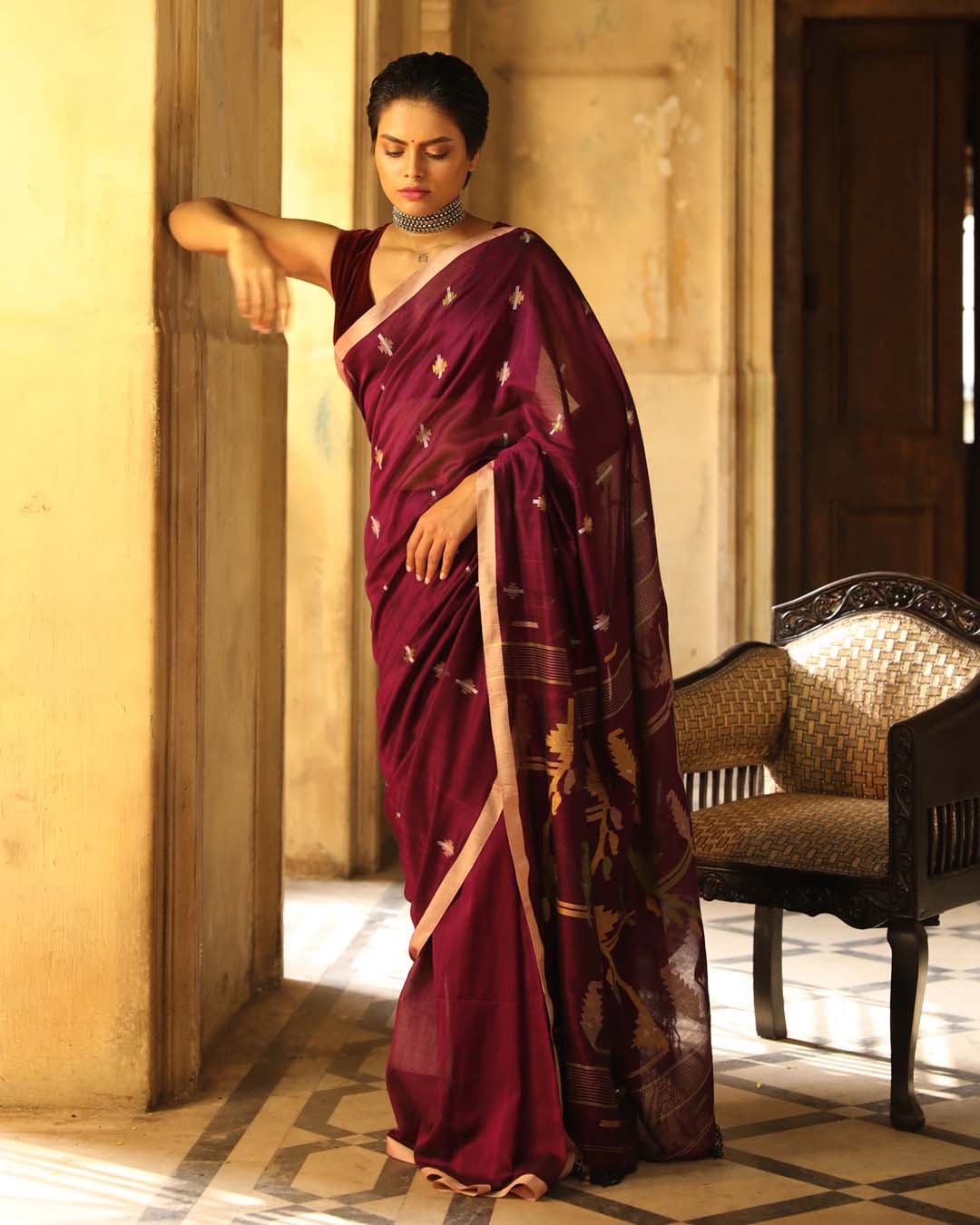 Indethnic Purple Woven Design Traditional Wear - View 2