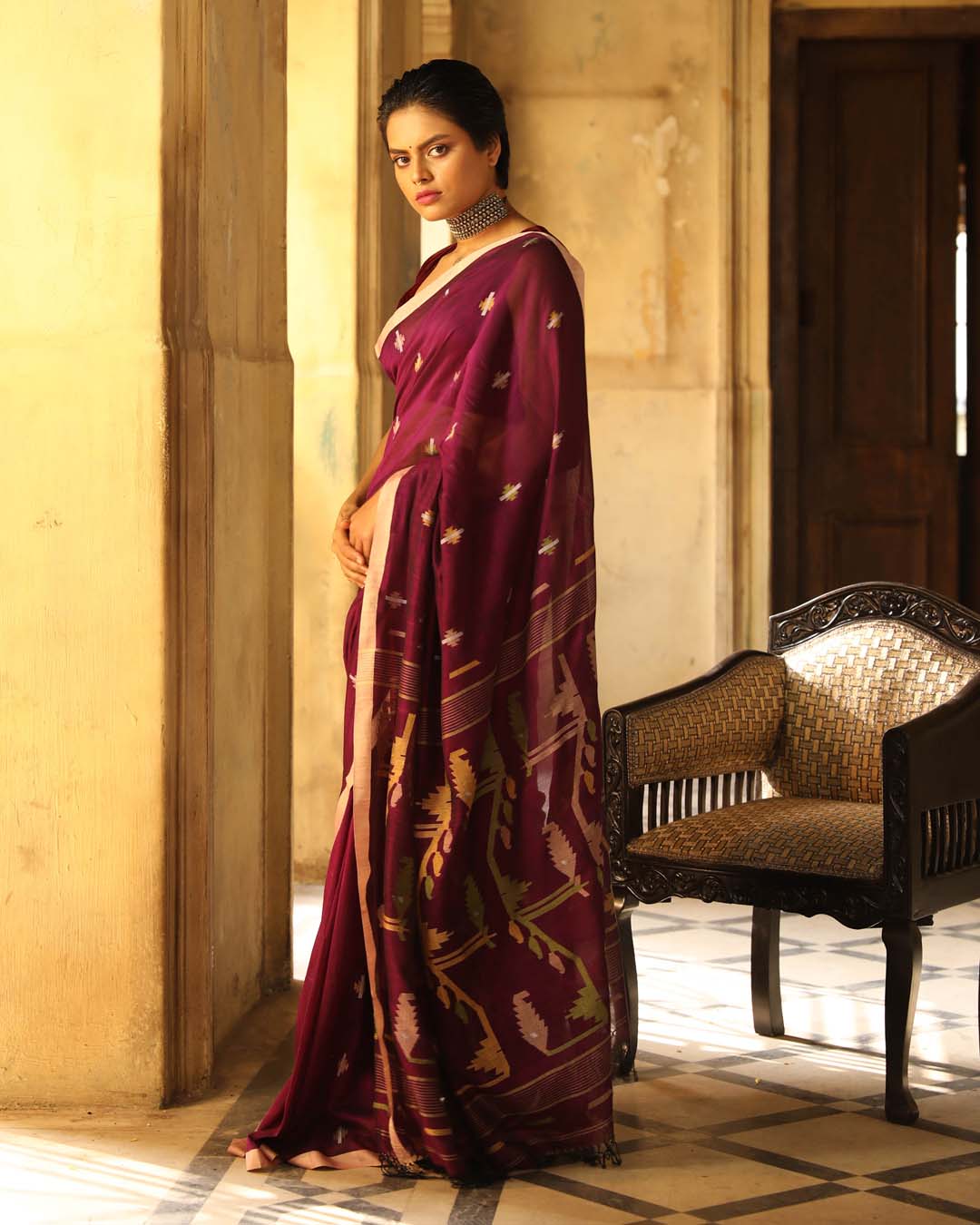 Indethnic Purple Woven Design Traditional Wear - View 3