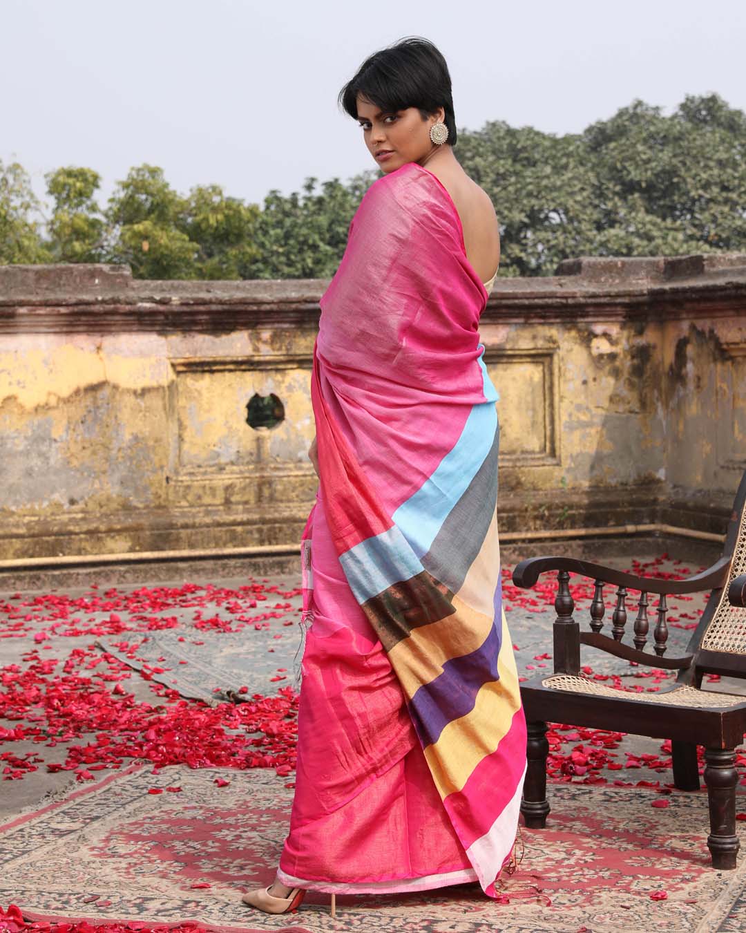 Indethnic Pink Color Blocked Party Wear - View 3