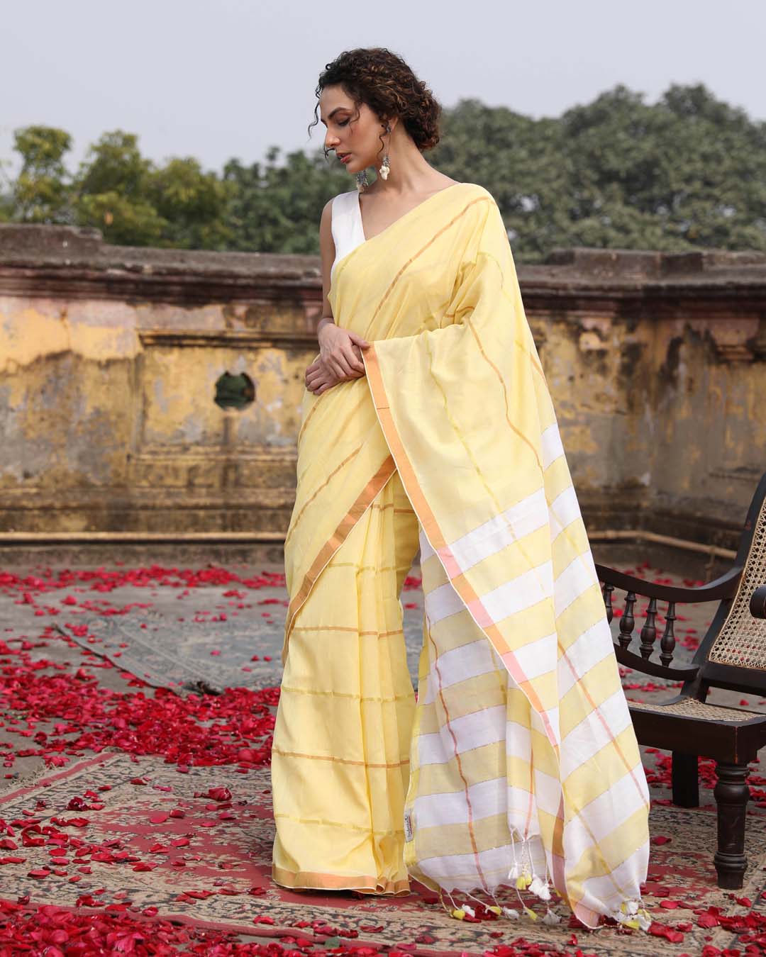 Indethnic Yellow Color Blocked Party Wear - View 2