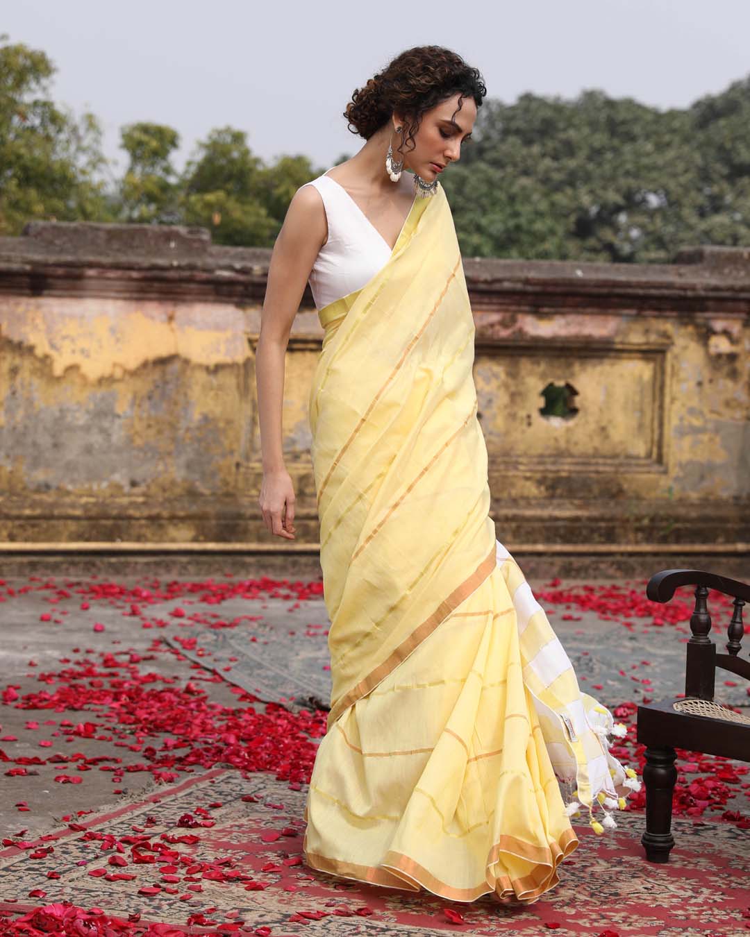 Indethnic Yellow Color Blocked Party Wear - View 3