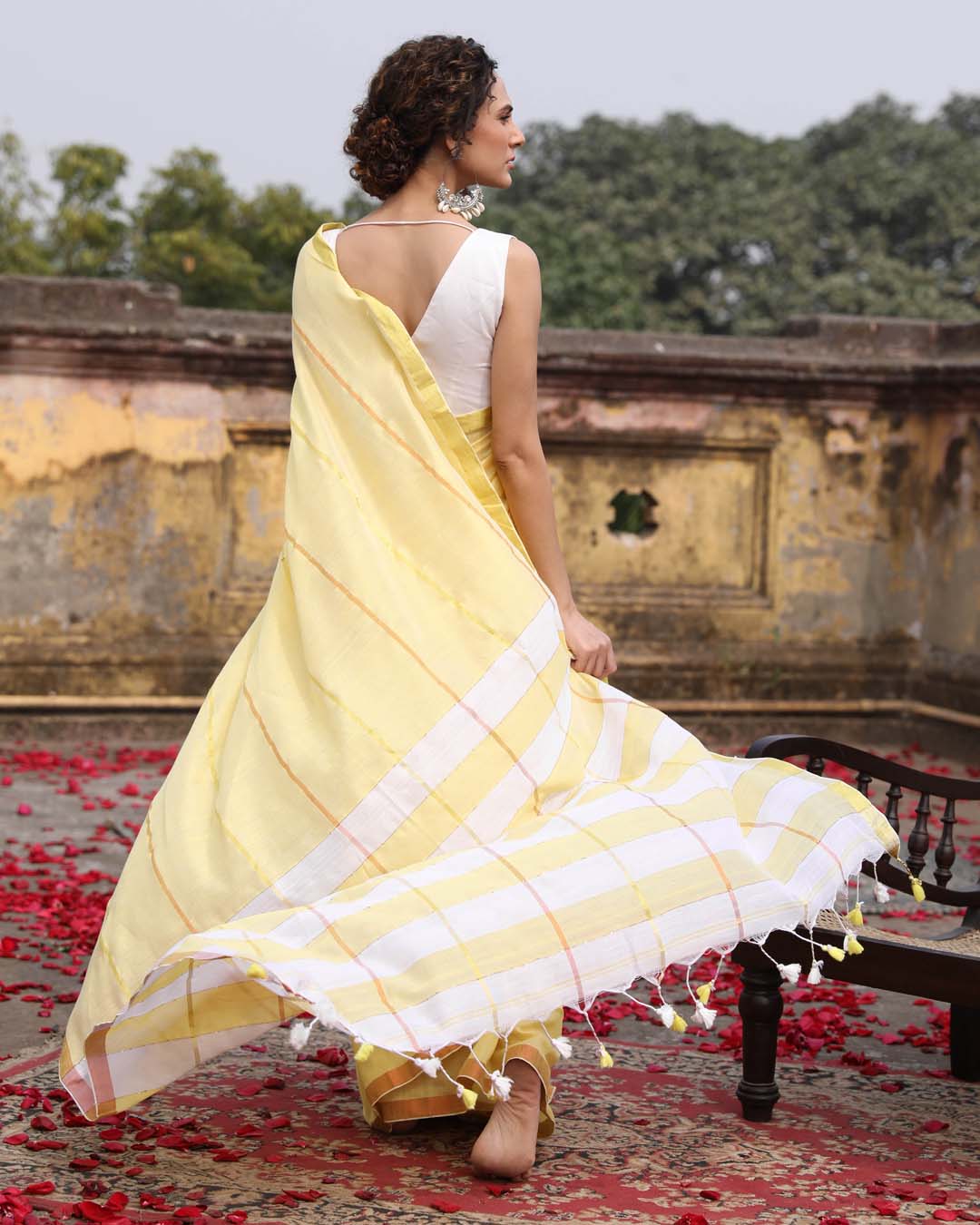 Yellow Color Blocked Party Wear