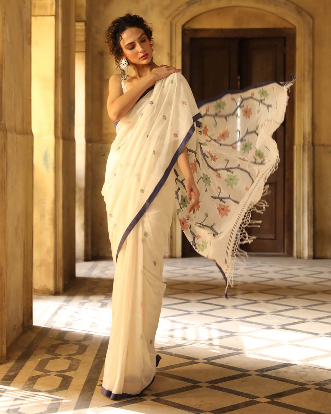 Indethnic White Woven Design Traditional Wear - View 1