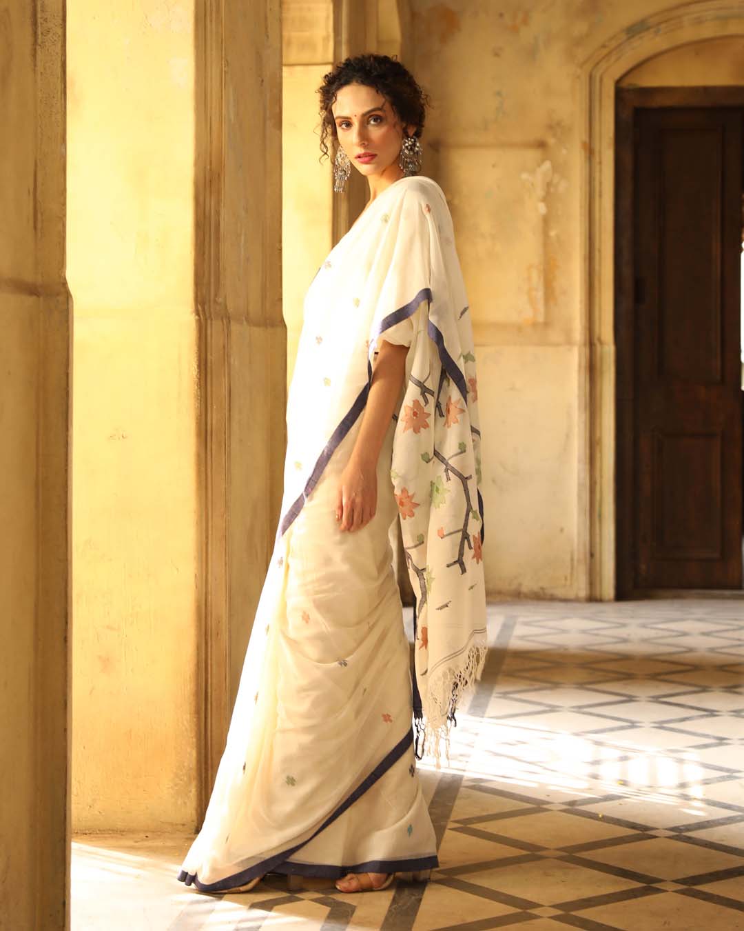 Indethnic White Woven Design Traditional Wear - View 3