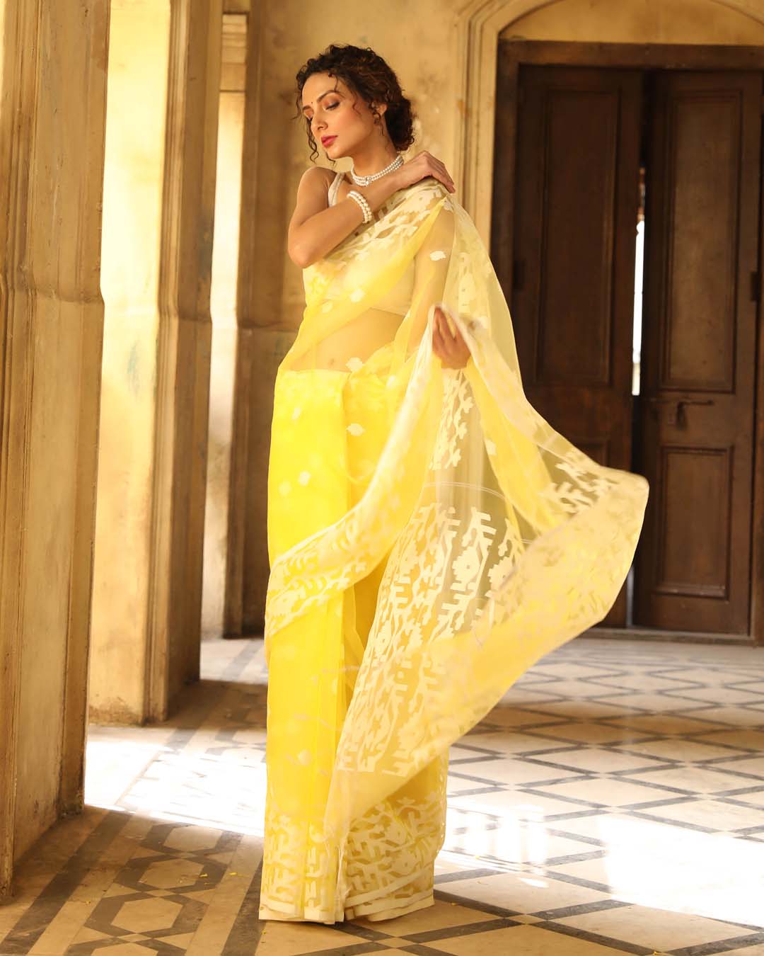 Indethnic Yellow Solid Party Wear - View 3