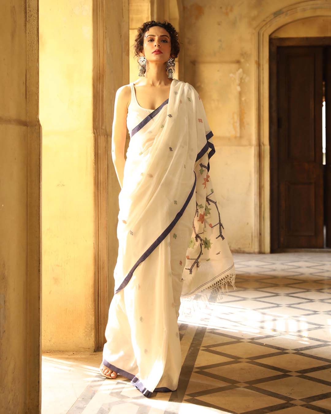 White Woven Design Traditional Wear