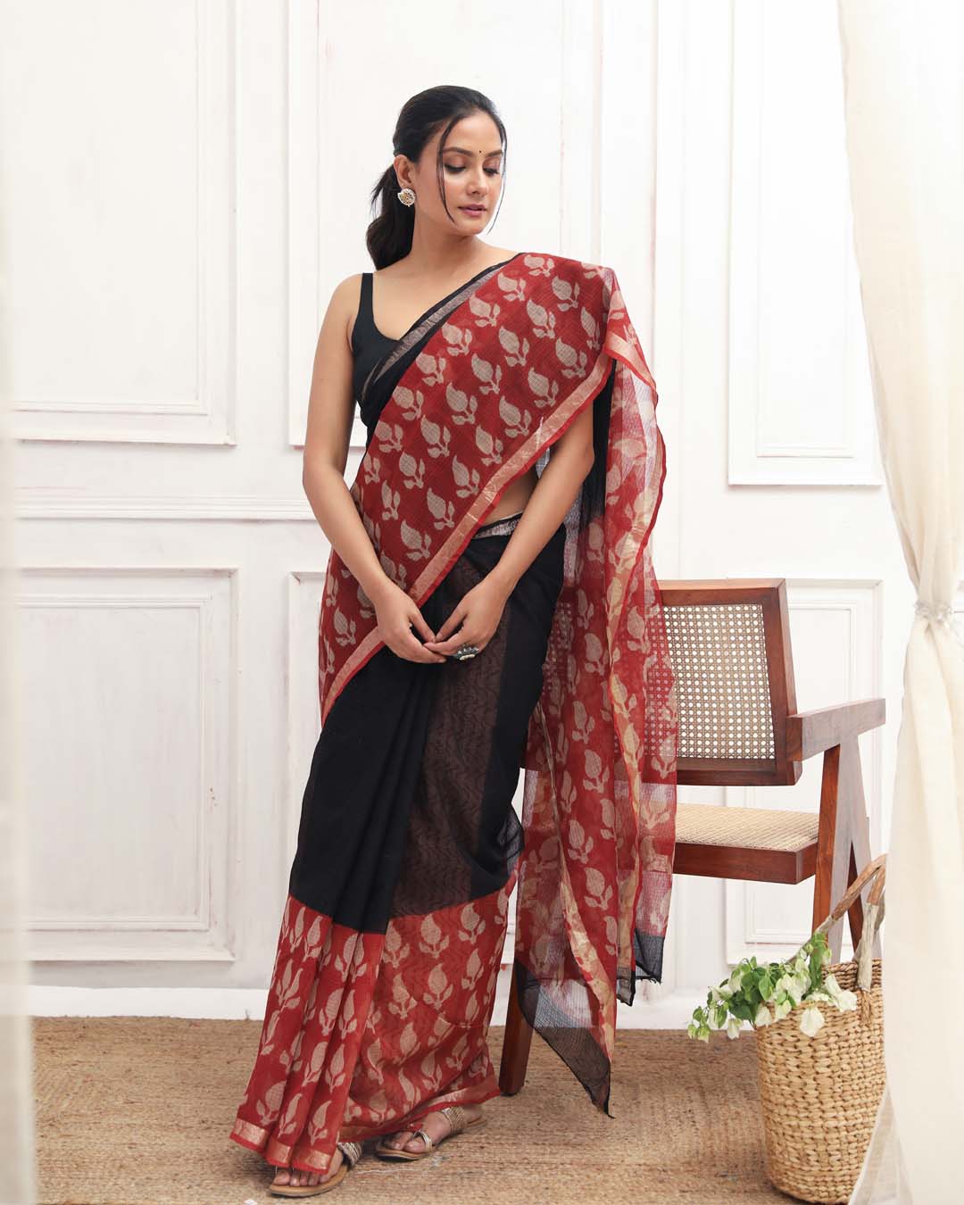 MIDNIGHT ELEGANCE (BAGRU SILK COTTON SAREE)