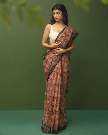 CRIMSON BLOOM (BAGRU SILK COTTON SAREE)