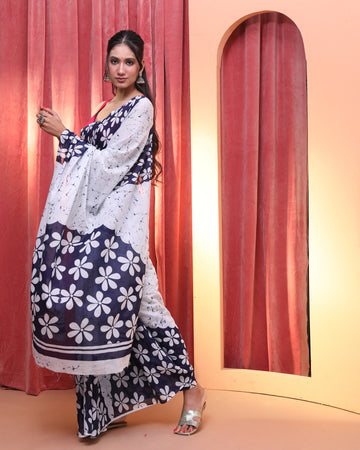BLUE HARMONY (BAGRU MUL MUL COTTON SAREE)