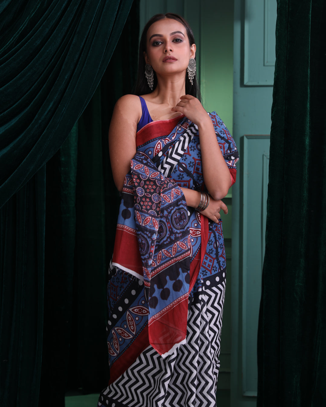 Ajrak Blue Printed Work Wear