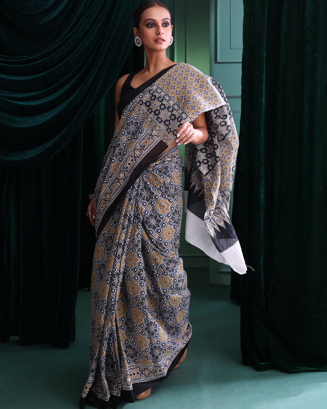 Ajrak Grey Printed Work Wear