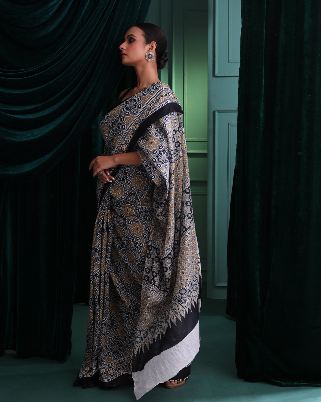 Ajrak Grey Printed Work Wear