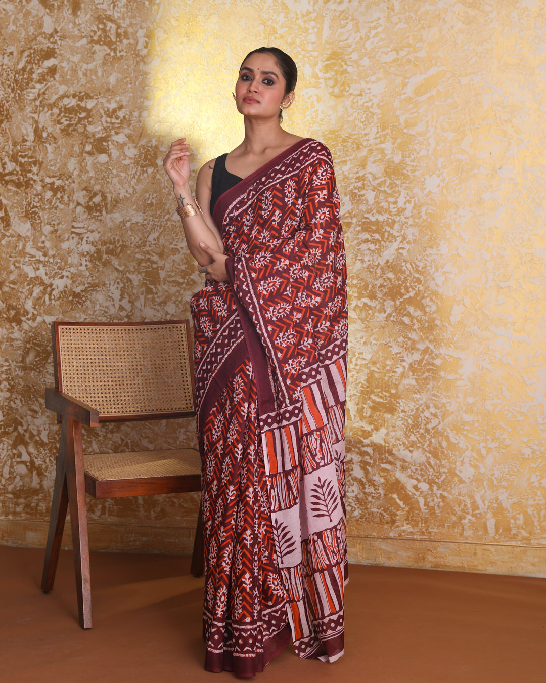 Bagru Maroon Printed Work Wear