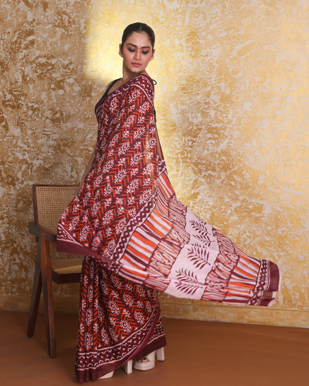 Bagru Maroon Printed Work Wear