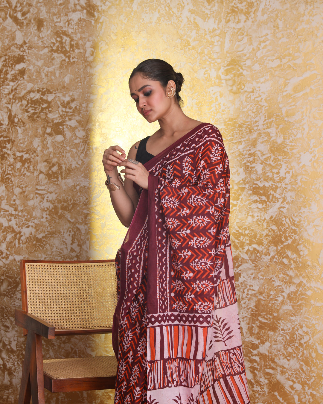 Bagru Maroon Printed Work Wear