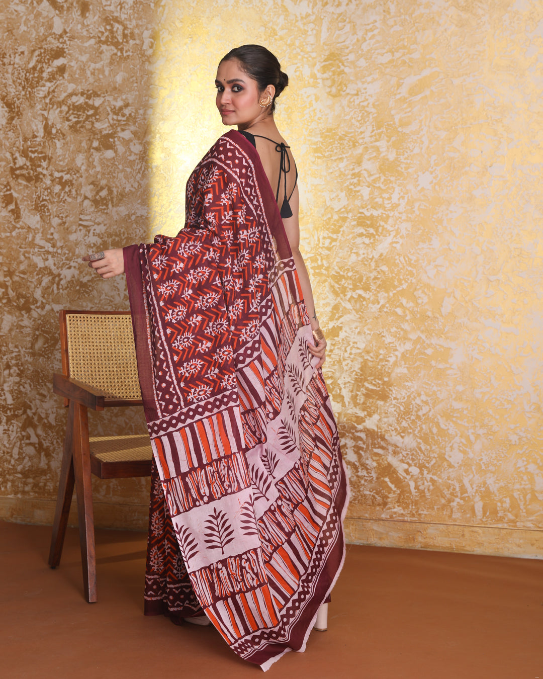 Bagru Maroon Printed Work Wear