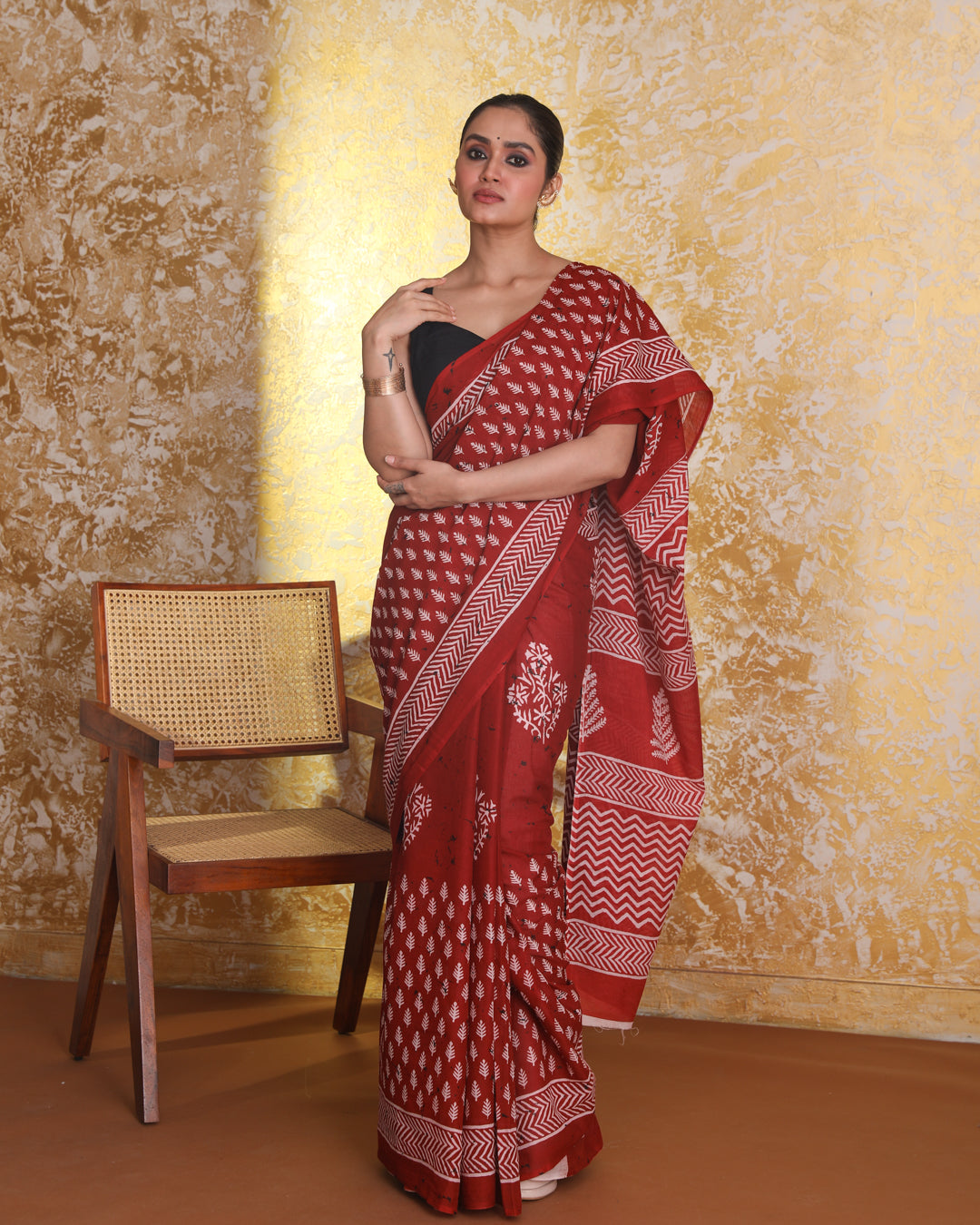 Bagru Maroon Printed Work Wear